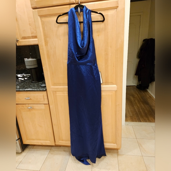 Aidan by Aidan Mattox Satin Cowl Neck Gown Women's 14 NWT Royal Sapphire - Picture 3 of 10